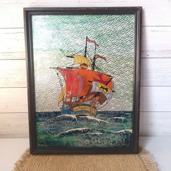 Vintage Painting Etching Ship Paul Baughman Reflective Medieval Wall Art‎ - Picture 5 of 8
